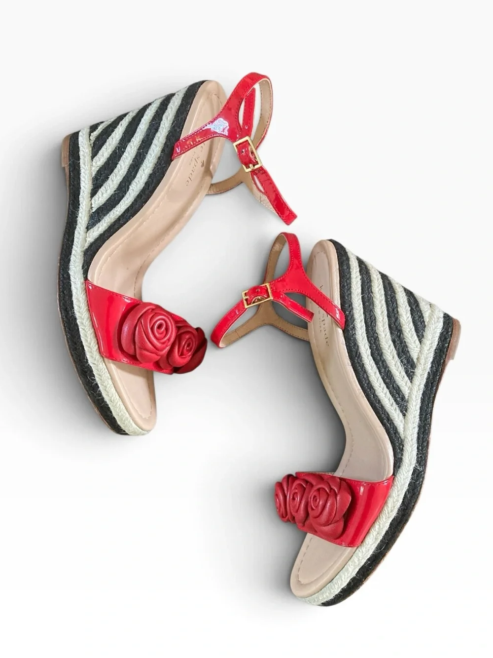 KATE SPADE NEW YORK Jill Maraschino Rosette Espadrille Wedge Sz 8